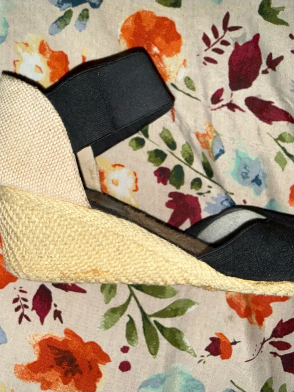 Lauren Ralph Lauren Black Espadrille Wedge Sandals with Ankle Wrap